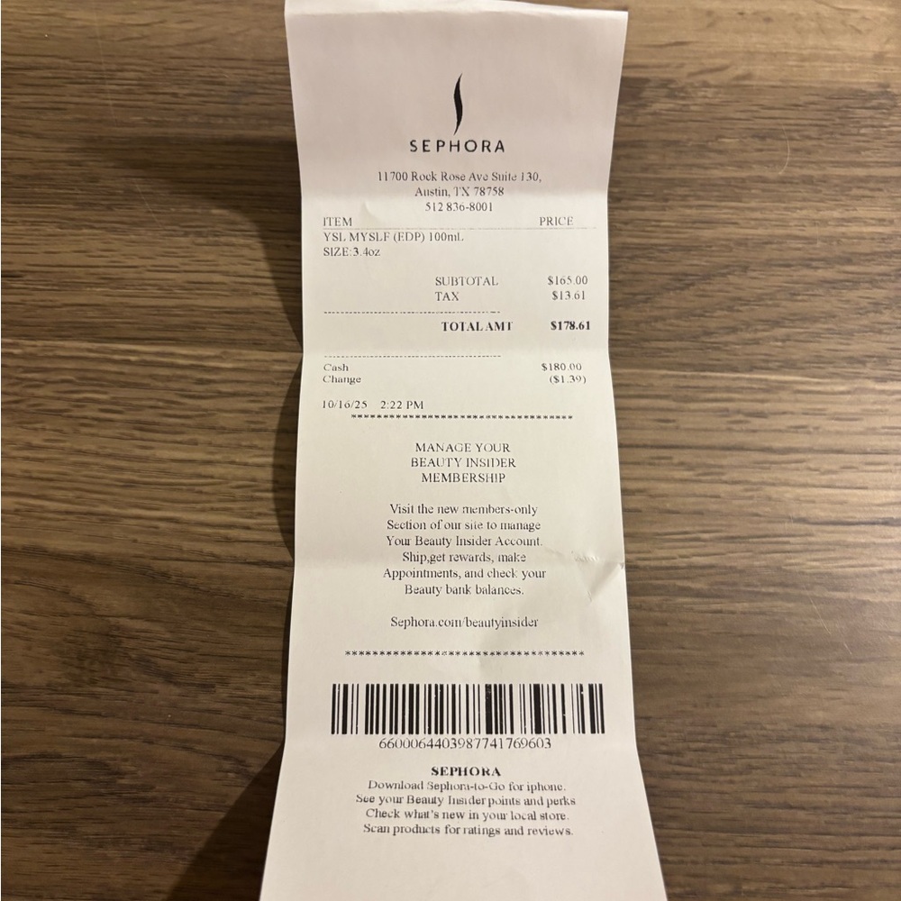 Yves Saint Laurent Black and White Receipt from Sephora - Picture 3 of 3